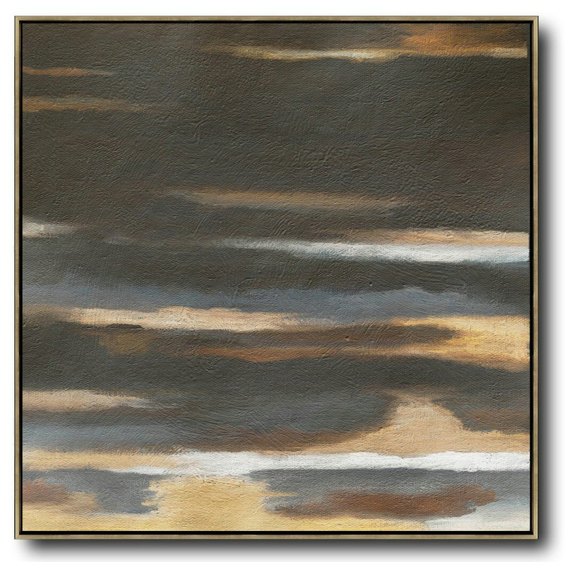 Large Abstract Painting,Oversized Abstract Landscape Painting,Oversized Custom Canvas Art Black,Brown,Yellow - Click Image to Close